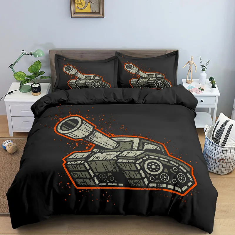 الكرتون تانك الملك الملكة غطاء لحاف موضوع الحرب طقم سرير للأطفال بنين رجل الجندي الترابية دراجة التمويه الجيش التمثيل غطاء لحاف #4