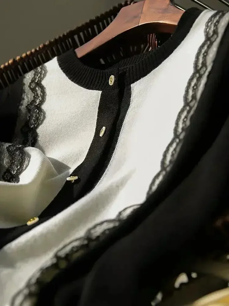 니트 가디건 의류 얇은 스웨터 경량 가디건 여성용 라운드 넥 패션 탑 레이스 니트 루즈핏 아우터 2025