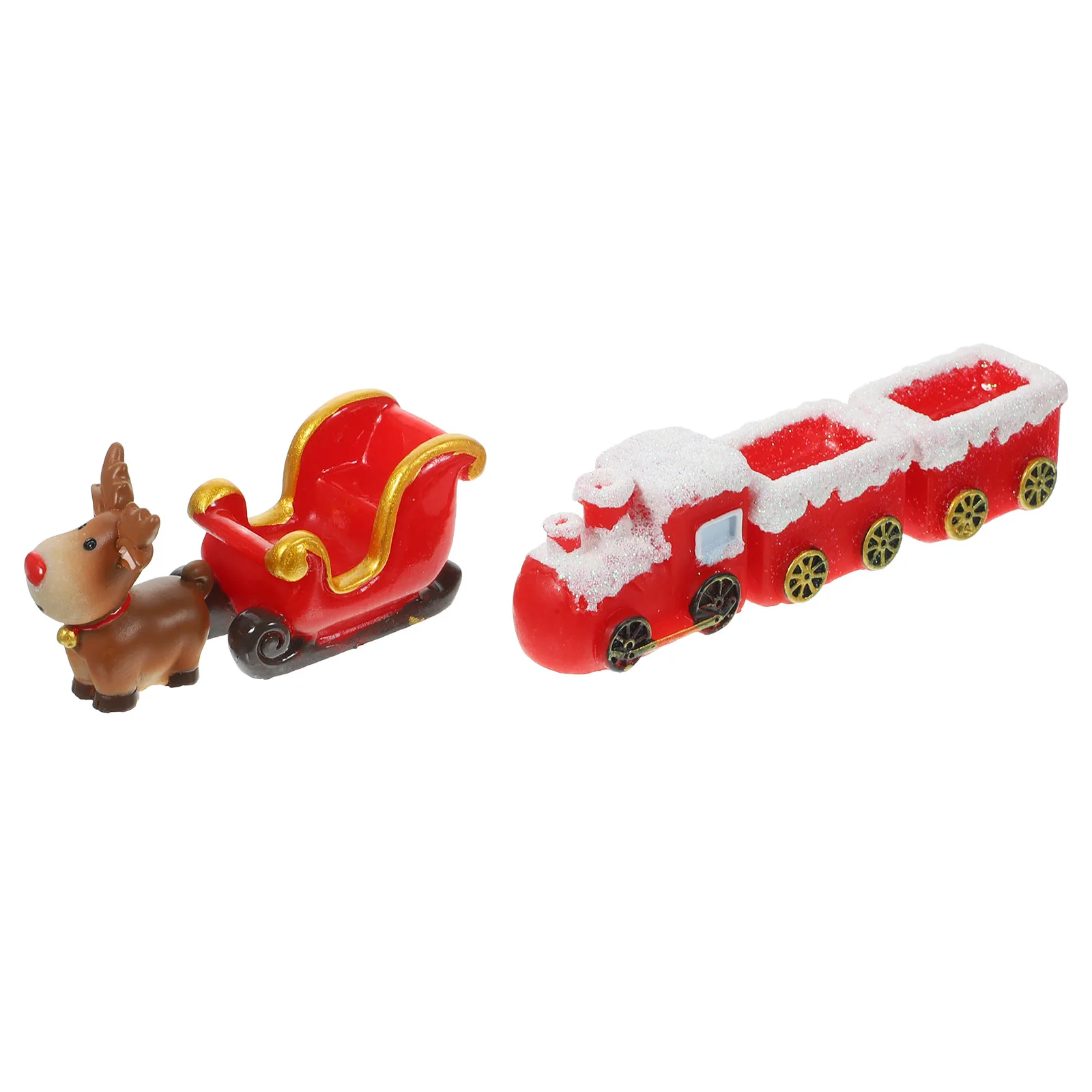 

1 set Christmas Deer Sled Ornaments Resin Miniatures Elk Carriage Decorations Holiday Craft Tiny Train Set Villages Christmas