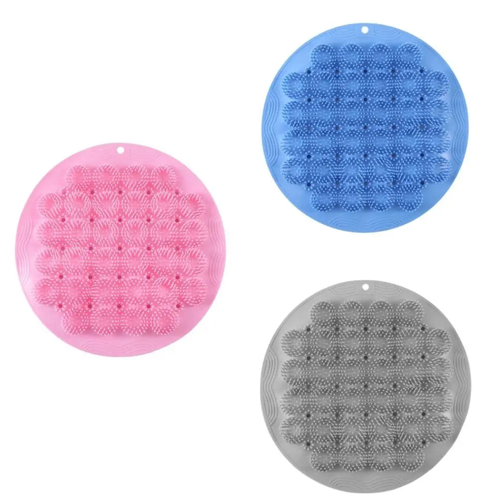 Reusable Solid Color Back Scrubber Multifunction Sucker Bath Brush Wall Mounted Convenient Exfoliating Brush Mat Wash Feet