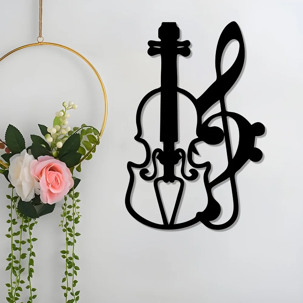 Violin Metal Wall Art Rust Resistant Music Hook Home Decor Living Room Bedroom Rustic Hanging Unique Gift Musician Sign