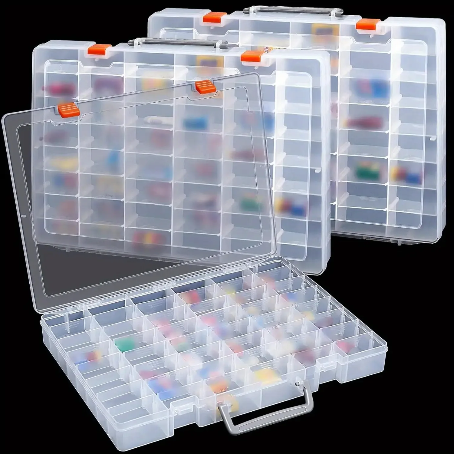 48-Fächer Transparente Kunststoff-Organizer-Box mit Herausnehmbaren Trennwänden, Kunststoff-Aufbewahrungsbox für Bastelbedarf, Schmuckaufbewahrungsbox mit Verstellbaren Fächern