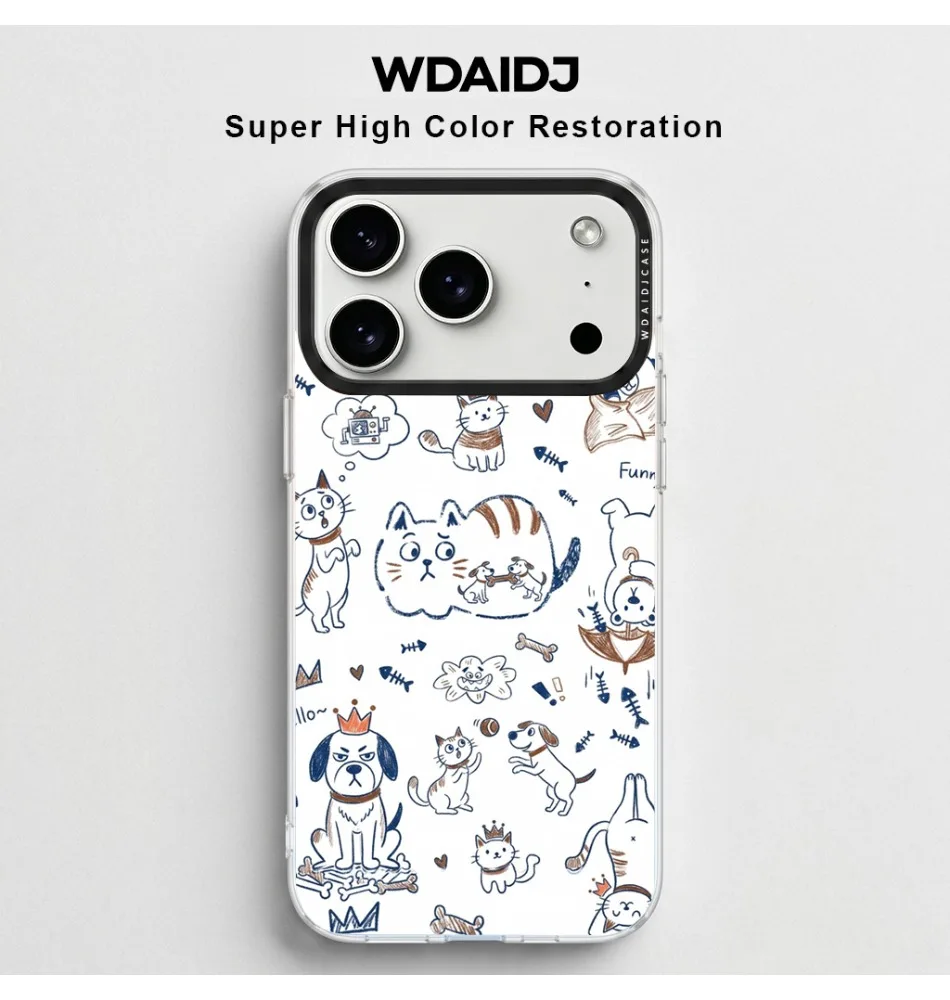 

Playful Sketch Style Pets Pattern Clear Phone Case for iPhone 13 14 15 16 17 Anti-Slip Durable Phone Cover