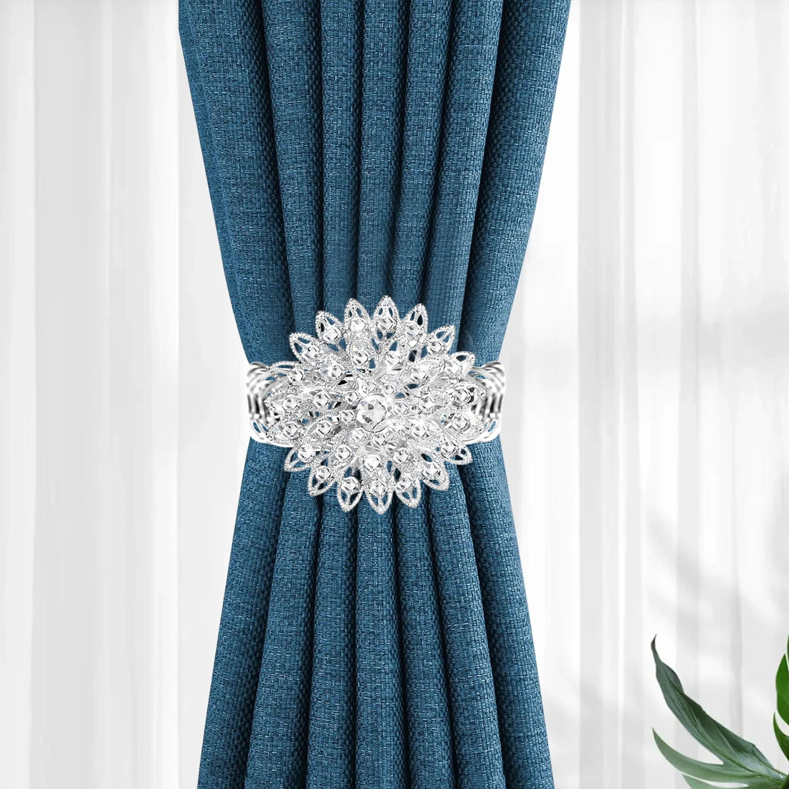 2Pcs Crystal Flower Curtain Ti - Tie Clip Silver 评论和价格