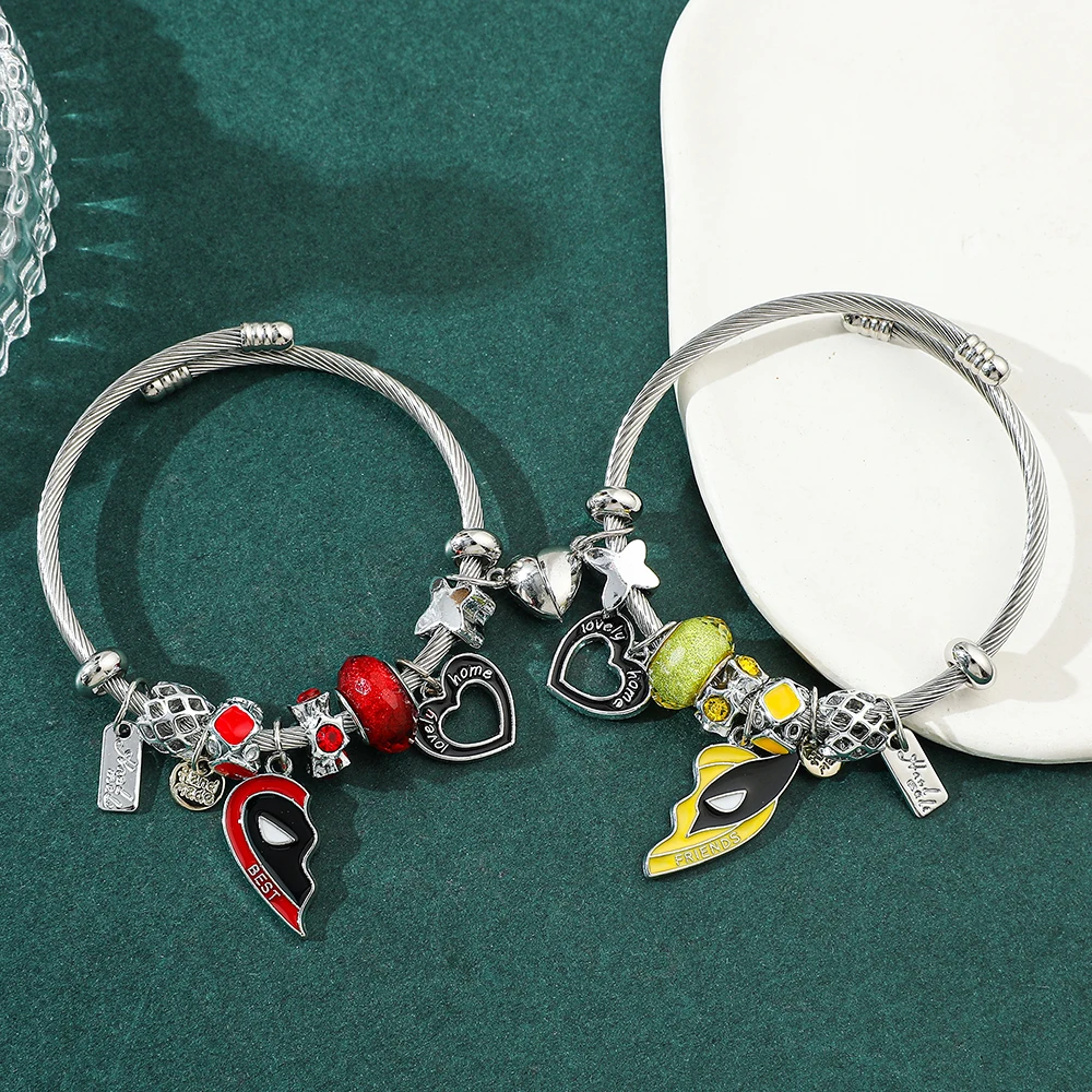 Pulsera magnética con logotipo de Deadpool y Lobezno de Marvel, brazalete hecho a mano, mejores amigos, Cosplay, corazón, joyería, 1 par