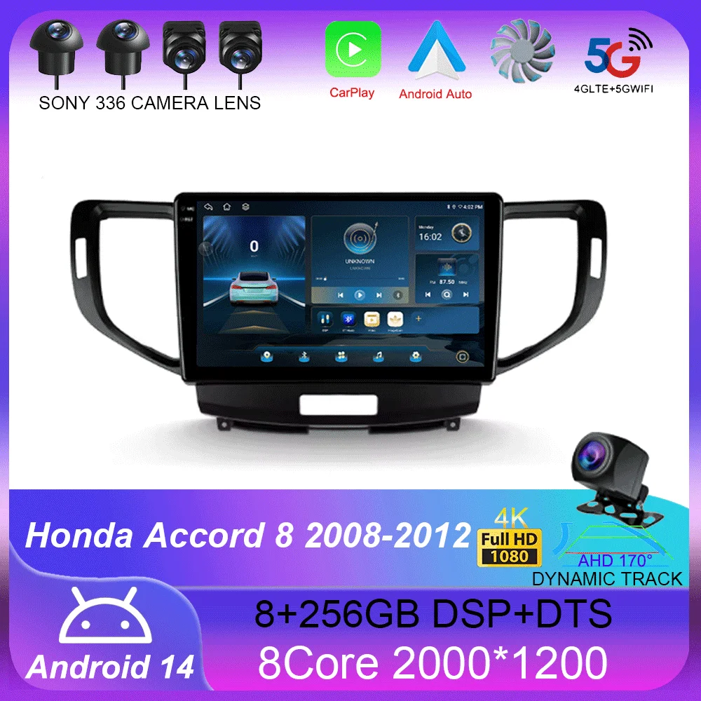 

For Honda Accord 8 2008 - 2012 Carplay Auto 4G+WIFI GPS Car Radio Navigation Multimedia Video Player Stereo BT Android 14