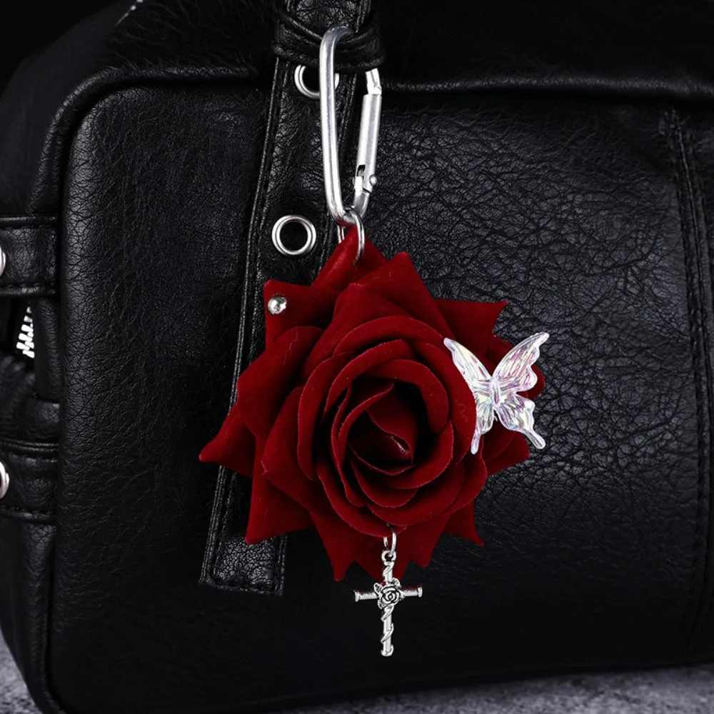Simulation Flower Rose Keychain Backpack Decoration Handmade Drilling and Puncture Flower Bag Pendant Colorful