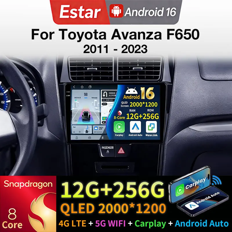 Android 16 Carplay para Toyota Avanza F650 2011-2023, Sistema Inteligente para Auto con Wifi, DSP, Cámara 360, GPS, Estéreo, Navegador 2din, RDS