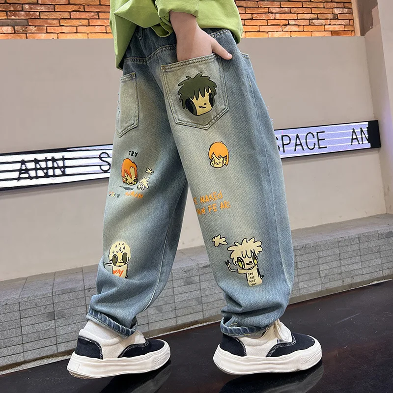 

Cartoon Jeans for Boys High-Quality Kids Denim Casual Style Children's Clothing Suitable for Ages 5-14 New Arrival