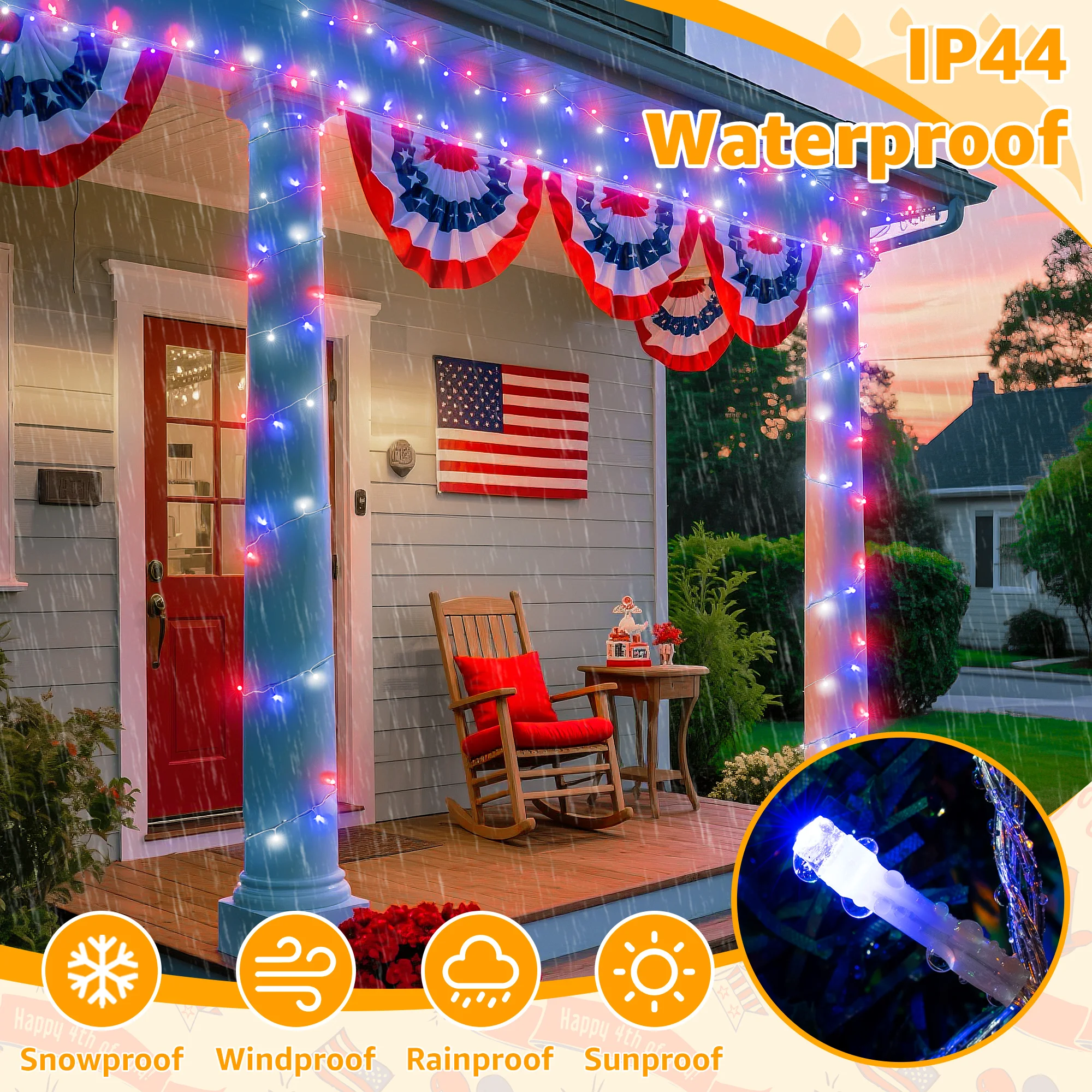 Ollny RGB 4th Lights 100 LEDs 33FT سلك شفاف مع جهاز تحكم عن بعد، سلسلة إضاءة خارجية مقاومة للماء لحفلة عيد الميلاد والهالوين #5