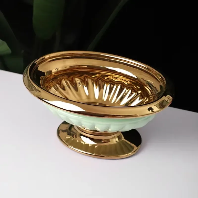 Luxury Gold Plated Ceramic Fruit Plate Custom Logo Hotel Decoration High Quality Personalized Home Decor Serving Tray