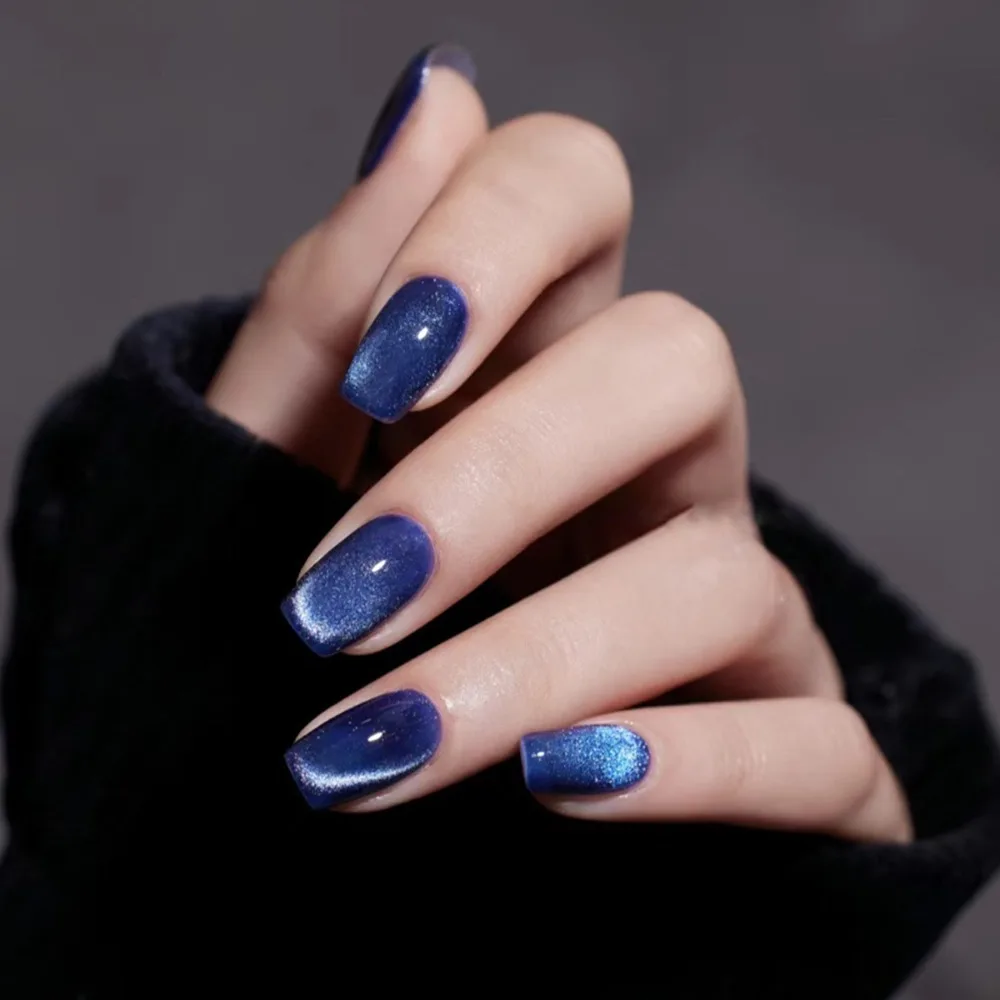 

Detachable Cat's Eye French Fake Nails Square Shape Wearable Manicure Press on Nails Full Cover Nail Tips Women