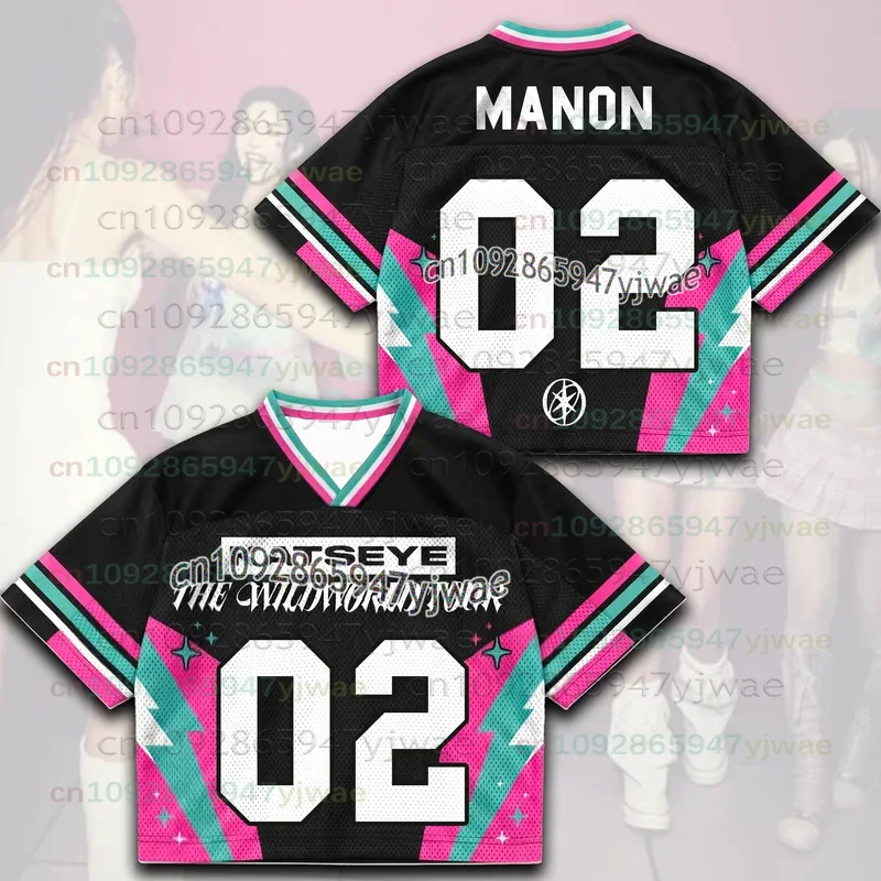 2026 Neues leuchtendes Katseye The Wild World Tour Jersey Merchandise Geschenk für Eyekons Bunte rosa-grüne schwarze T-Shirts für Männer, Frauen und Fans. – Detail 10