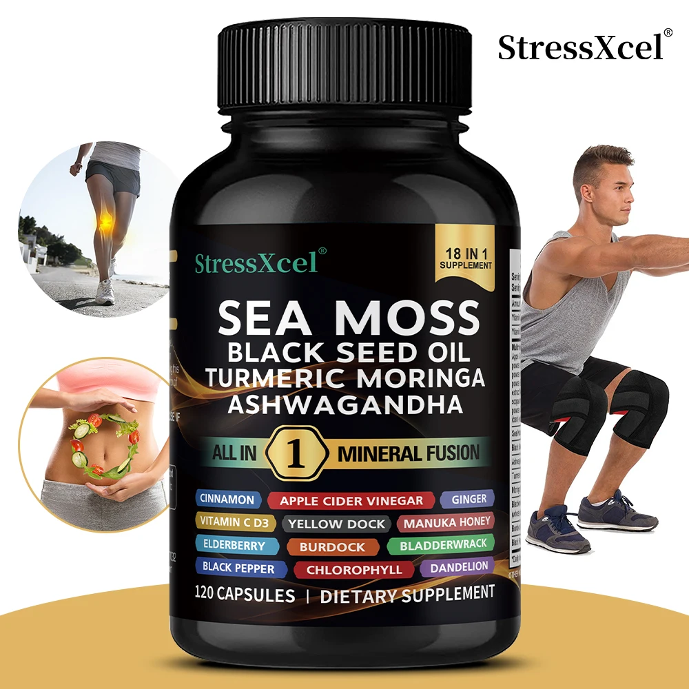 

Sea Moss Supplements Capsules - with Ashwagandha & Black Seed Oil for Immunity, Gut, & Energy, Improve Cardiovascular Health