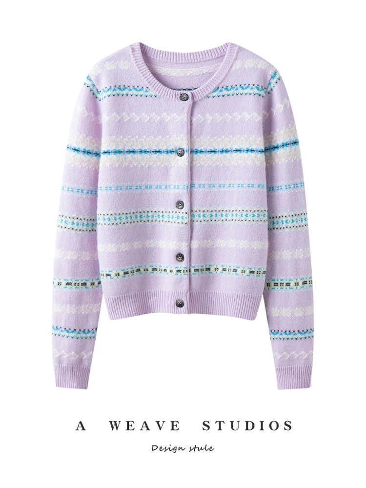 

ADDONEE женский кардиган из 100% кашемира в стиле Fair Island жаккардовый кашемировый вязаный свитер с круглым вырезом кардиган пальто осень-зима