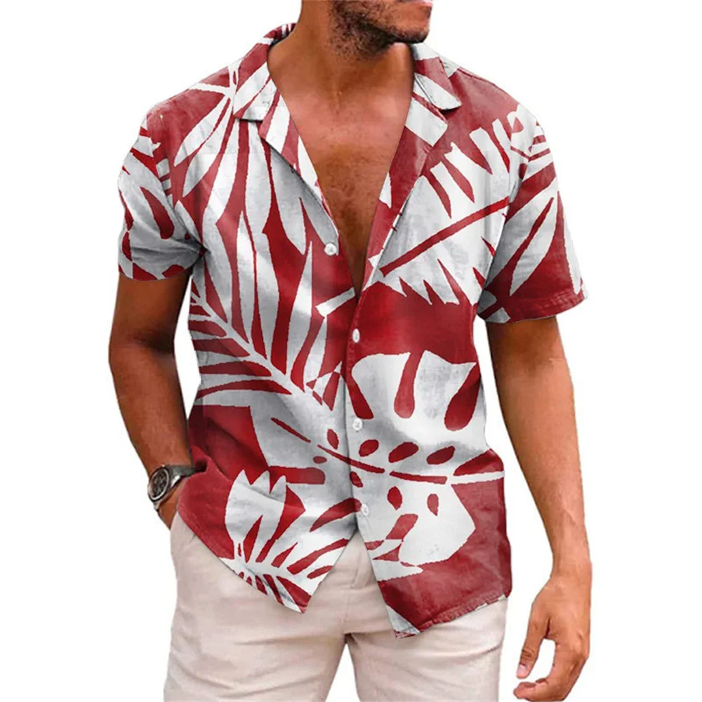 Camicie con risvolto alla moda hawaiane per uomo Camicie estive con piante tropicali stampate a maniche corte larghe abbottonate per le vacanze al mare 5XL