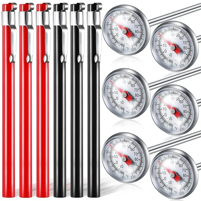 6 Pcs Stainless Steel Kitchen Thermometer With 5 Inch Long Stem 1 Inch Dial Thermometer Milk Frothing Food Thermometer