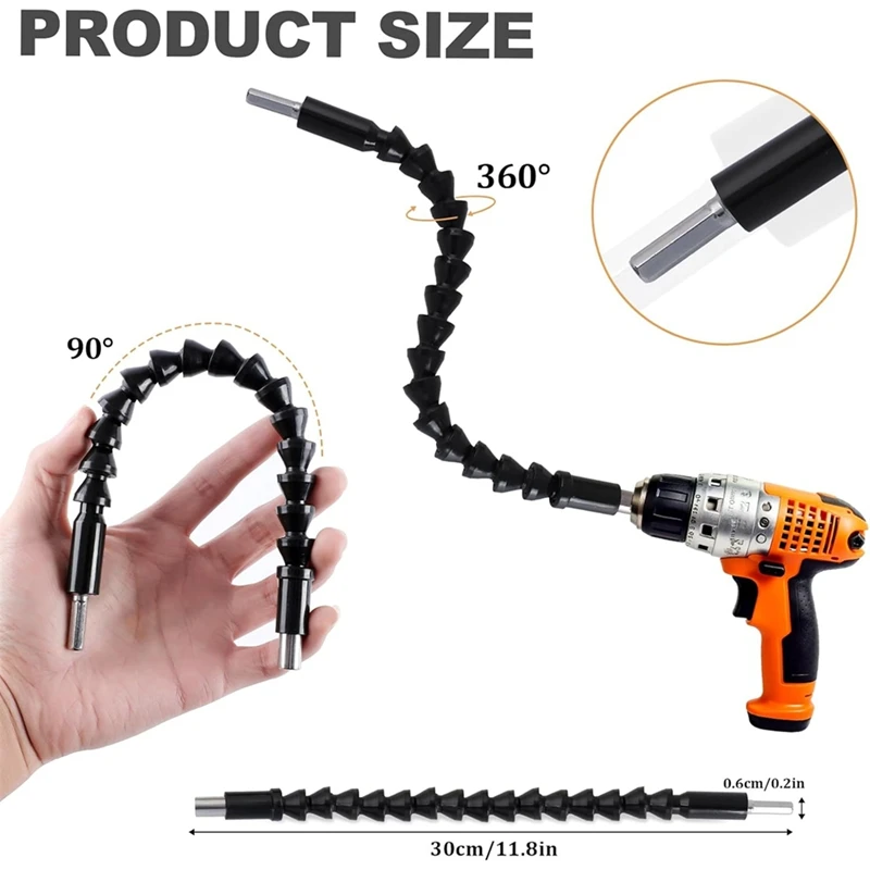 FYBL Right Angle Drill Attachment Set, 105° Flexible Drill Bit Extension, 1/4 3/8 1/2 Inch Socket Adapter, 360° Rotatable