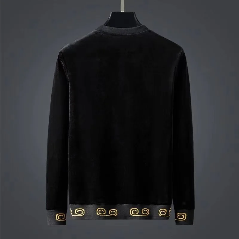 style Kirin Chinese embroidered golden velvet sweater men's autumn and winter trend loose leisure long sleeve top high quality