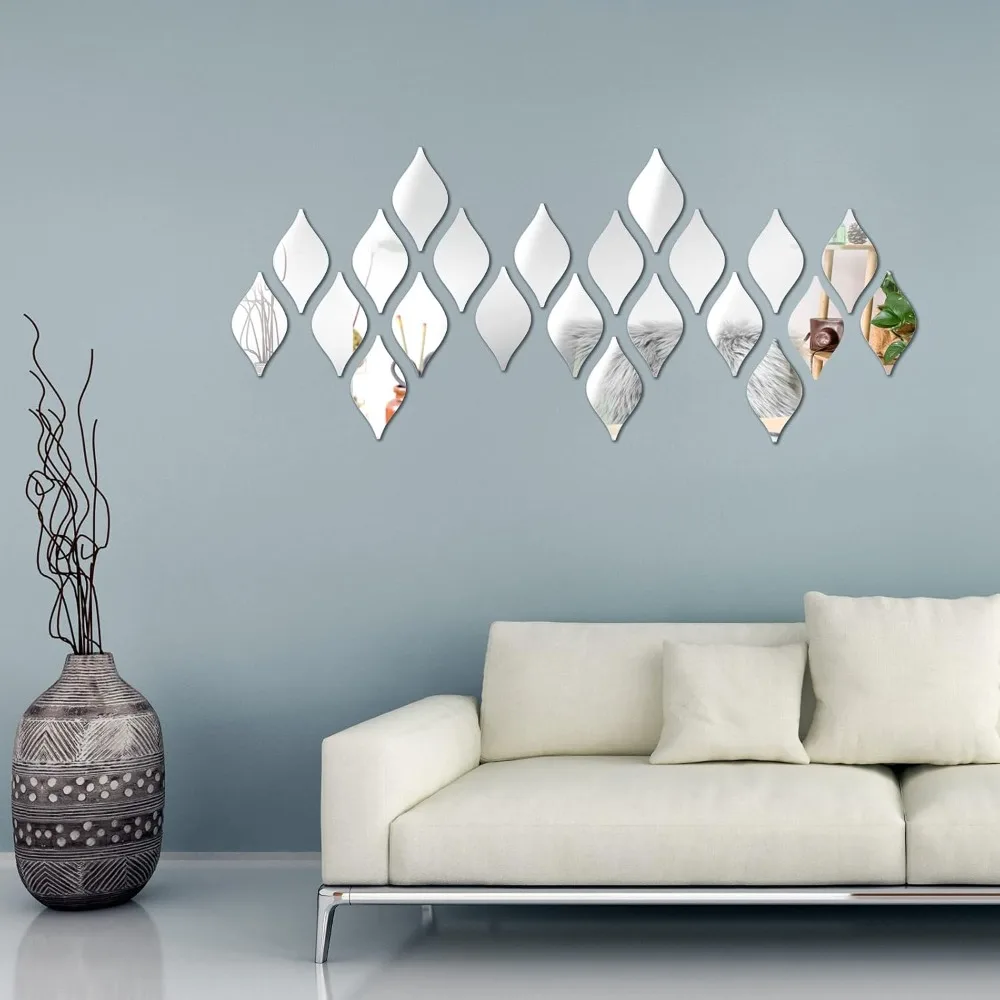 

30 mirror wall stickers, acrylic 3D tear drop decorative mirror stickers, detachable wall stickers