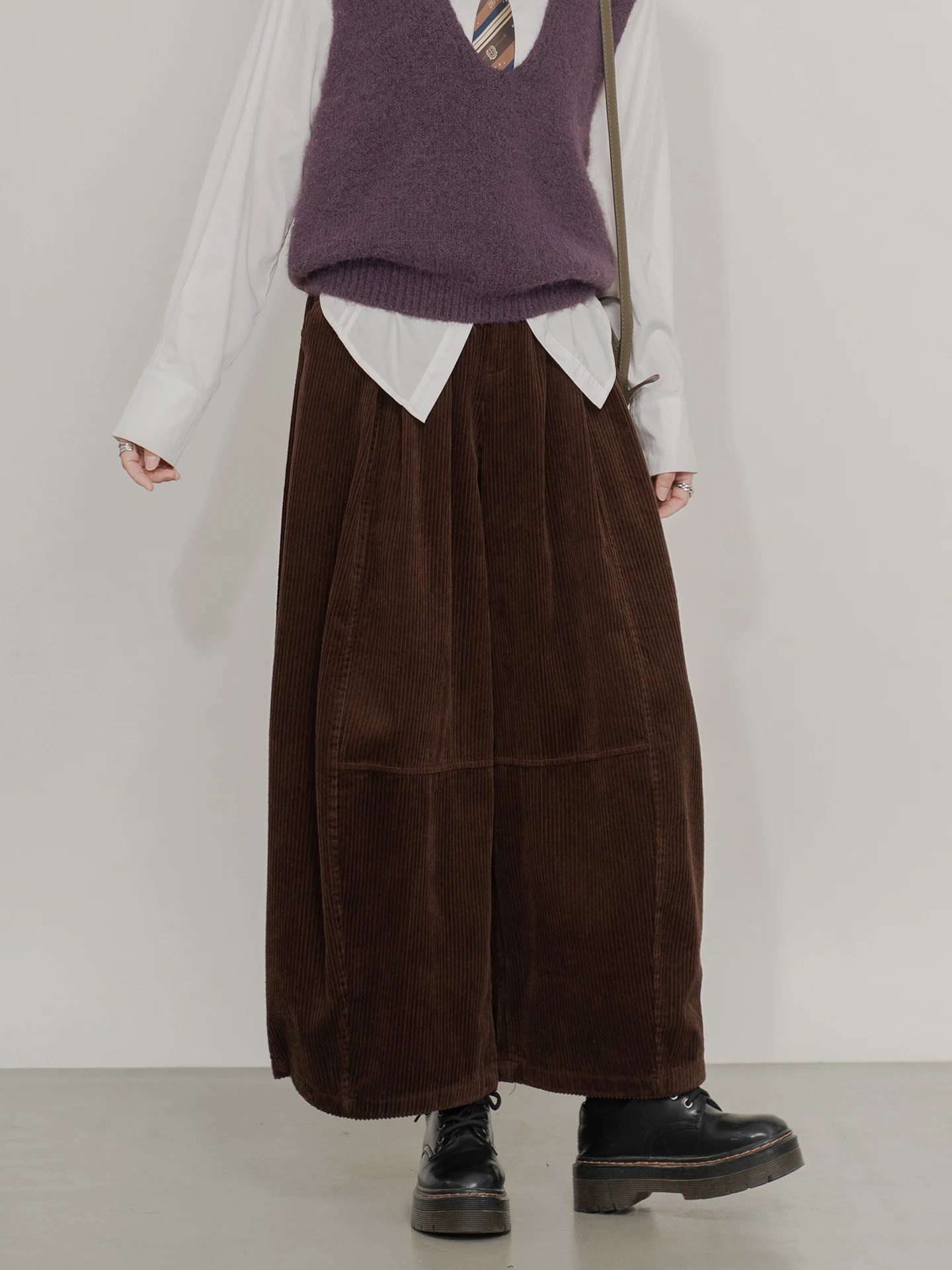 

Женские вельветовые брюки с высокой талией, широкими штанинами, свободного кроя, на шнурке, повседневные, в стиле фонарик, длинные, элегантные, простые и стильные