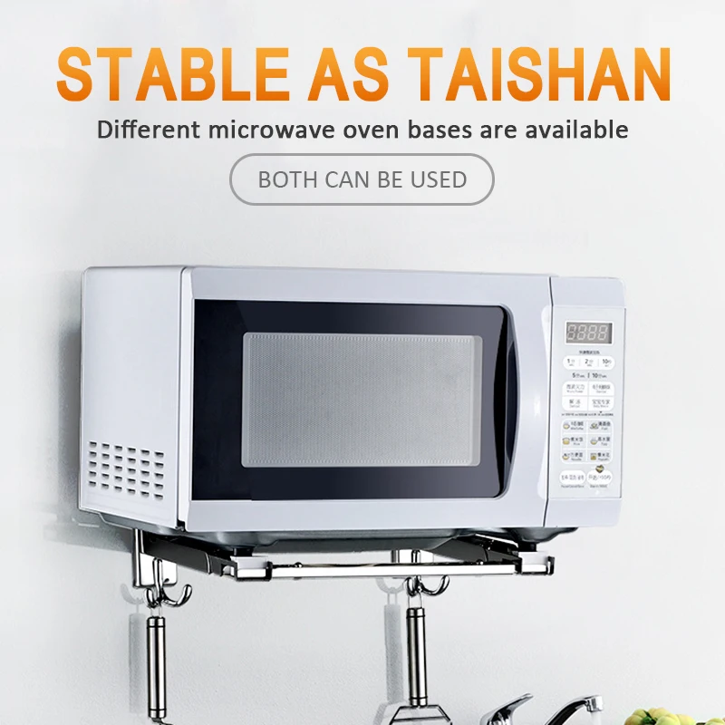 Stainless Steel Microwave Foldable Oven Shelf Rack Support Frame Stretch Adjustable Wall Mount Bracket Holder Kitchen Storage