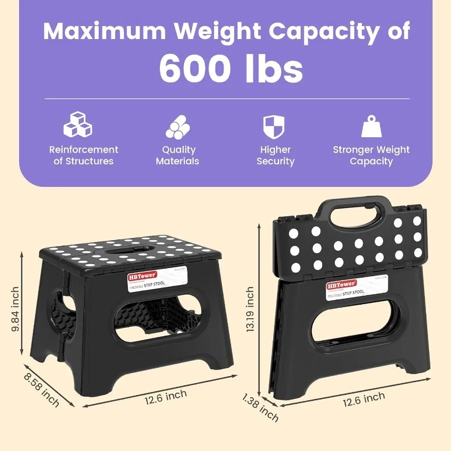 Foldable 9" Step Stool Non-Slip, 600LB Capacity Ladder Stool for Kids Adults, Kitchen Bathroom Outdoor Use