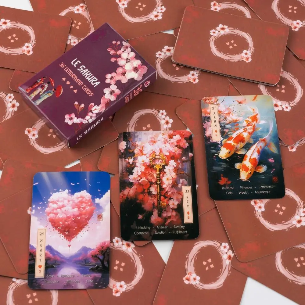 Japanese Cherry Blossom Themed Oracle Cards 9*6cm Le Sakura Lenormand Cards - 36 Card Deck with Keywords