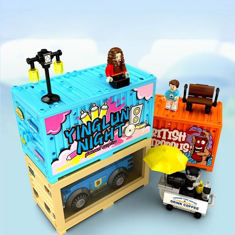 SEMBO Container Sportwagen Party Bouwstenen DIY Creatieve Outdoor Muziek Festival Technische Voertuigen Scènes Bakstenen Kinderspeelgoed