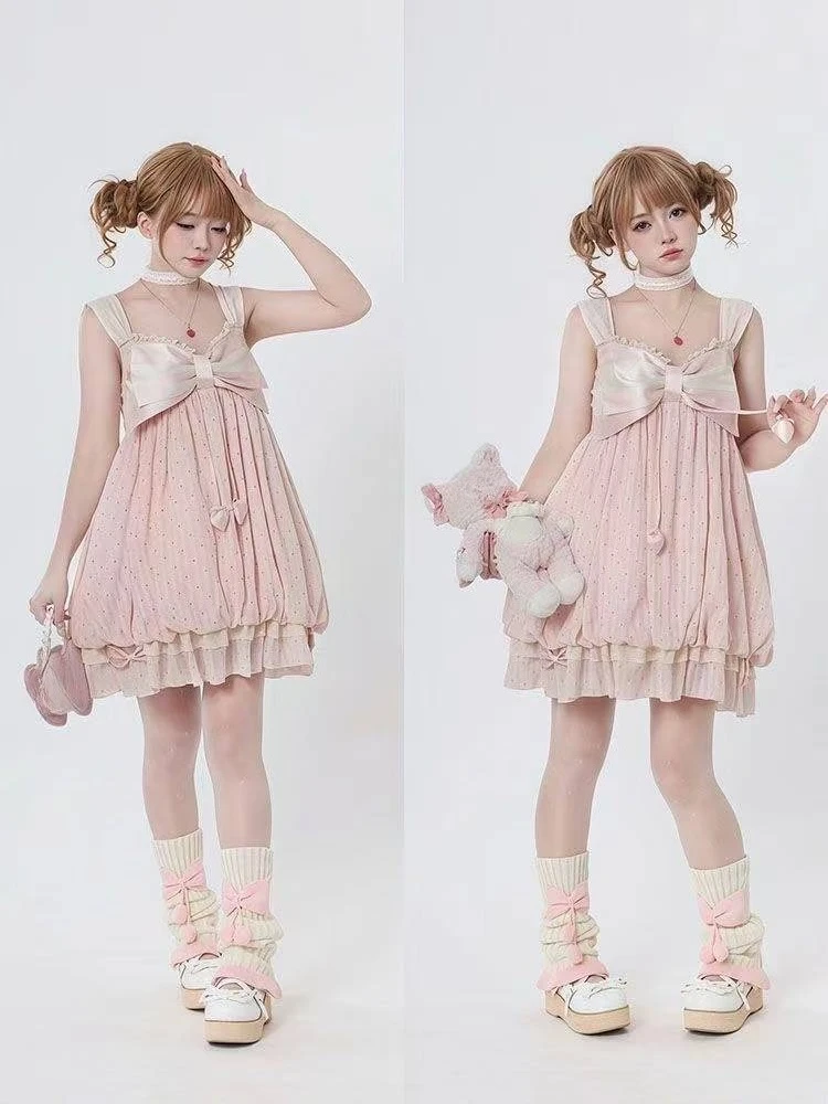 Y2k Japanese Vintage Outfits Women Sweet Lolita Ruffle Tops Bow Mini Dress 2 Piece Sets Kawaii Casual Suits view 2