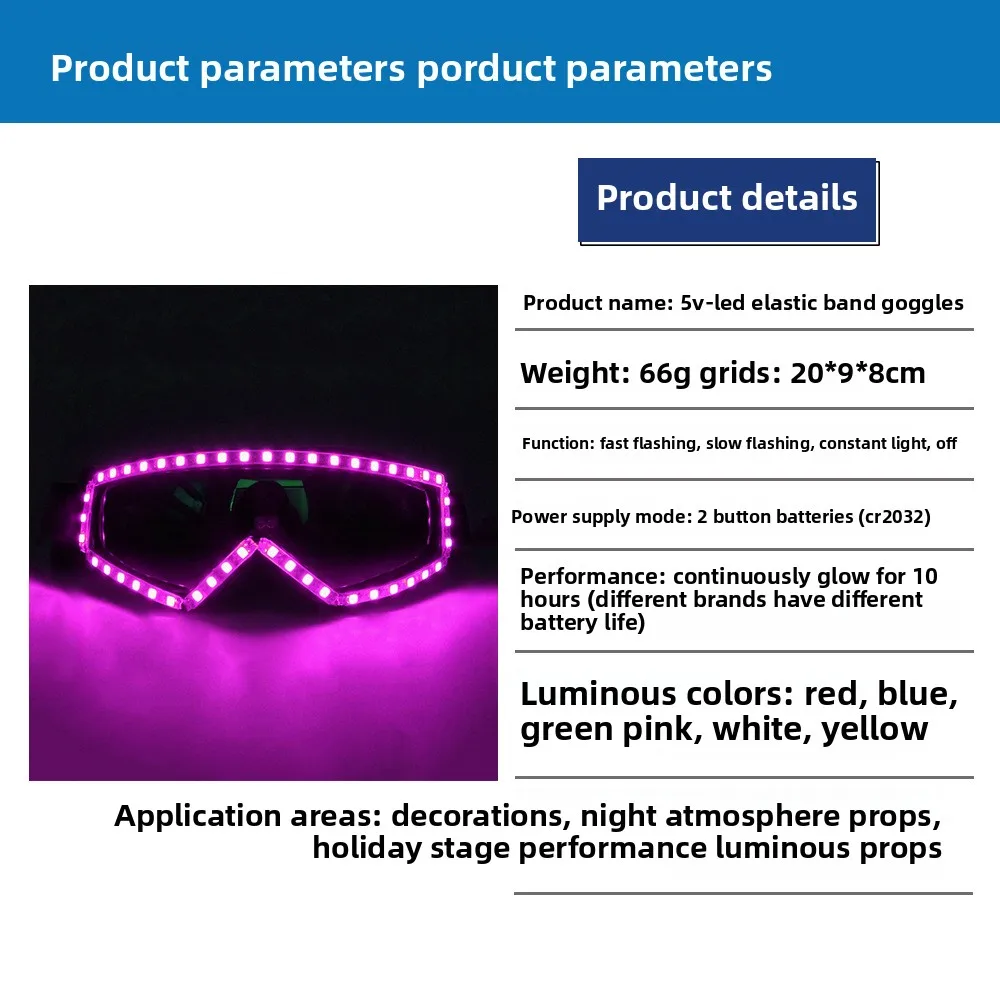 Occhiali con fascia elastica a LED Flash Cool Occhiali da sole wireless Occhiali illuminati Bar Jumping Disco Puntelli per spettacoli notturni