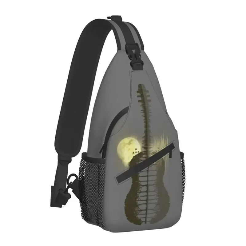 Guitar Lake Shadow Illustration Sling Bags Men Fashion Guitarist Music Lover Shoulder Crossbody Chest Backpack Traveling Daypack