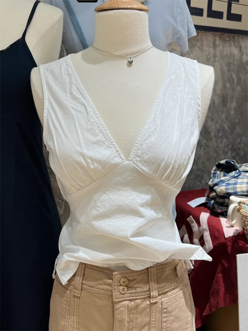 Back Lace-up Slim Tank Top Woman Clothes Sexy V-neck Sleeveless White Vest Summer Sweet Cute Preppy Style Casual Basic Crop Tops