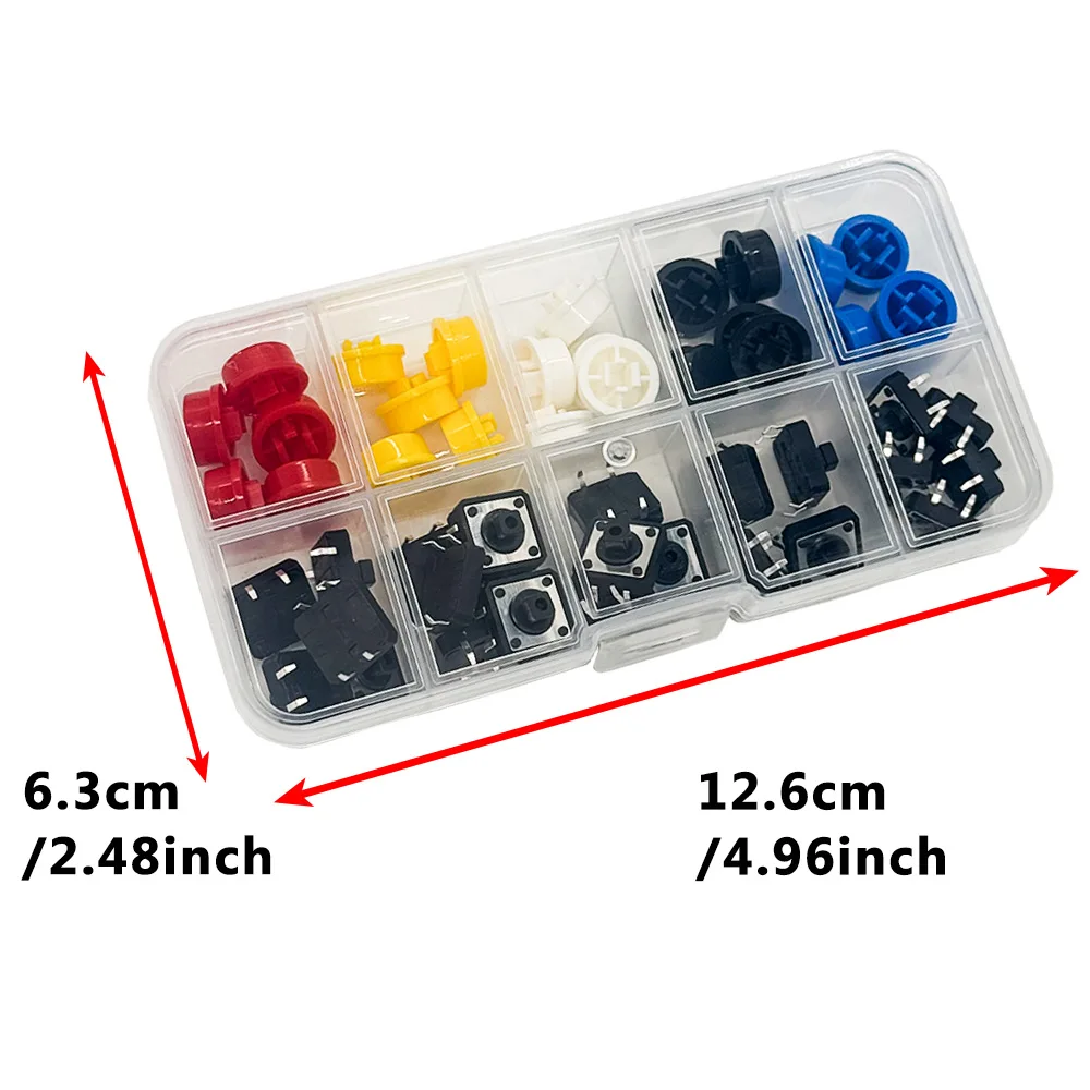 25PCS 12*12*7.3MM Micro Switch Button Circular Cap Kit (5 Colors) for R3 Board Switchs Kit  Tactile Push Button Switch Momentary