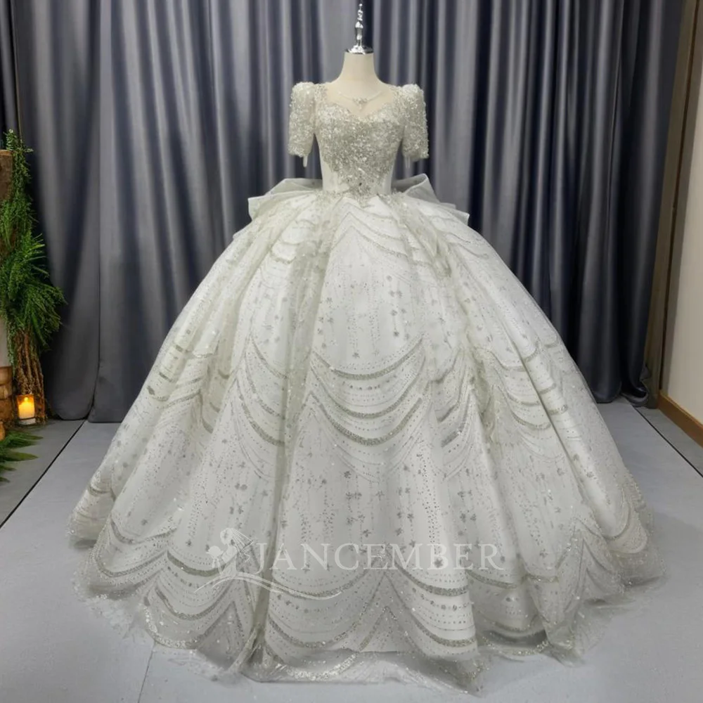 

Customized Gorgeous Ball Gown Wedding Dress Short Sleeves Bridal Gown Princess Bride Marriage Women Clothing vestido femininos