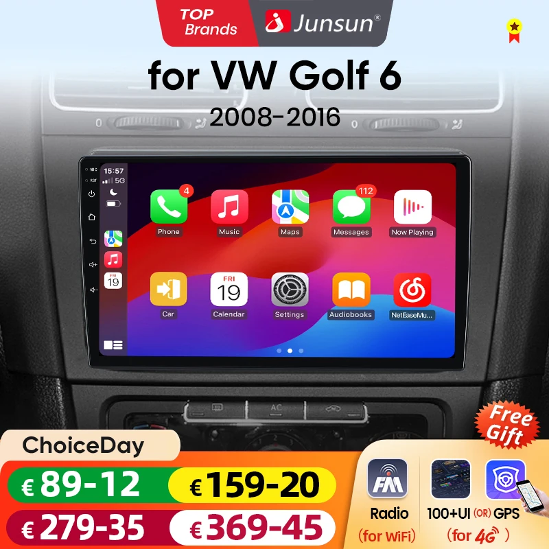 Junsun V1 AI Voice Wireless CarPlay Android Auto Radio For VW Volkswagen Golf 6 2008-2016 4G Car Multimedia GPS 2din Bluetooth