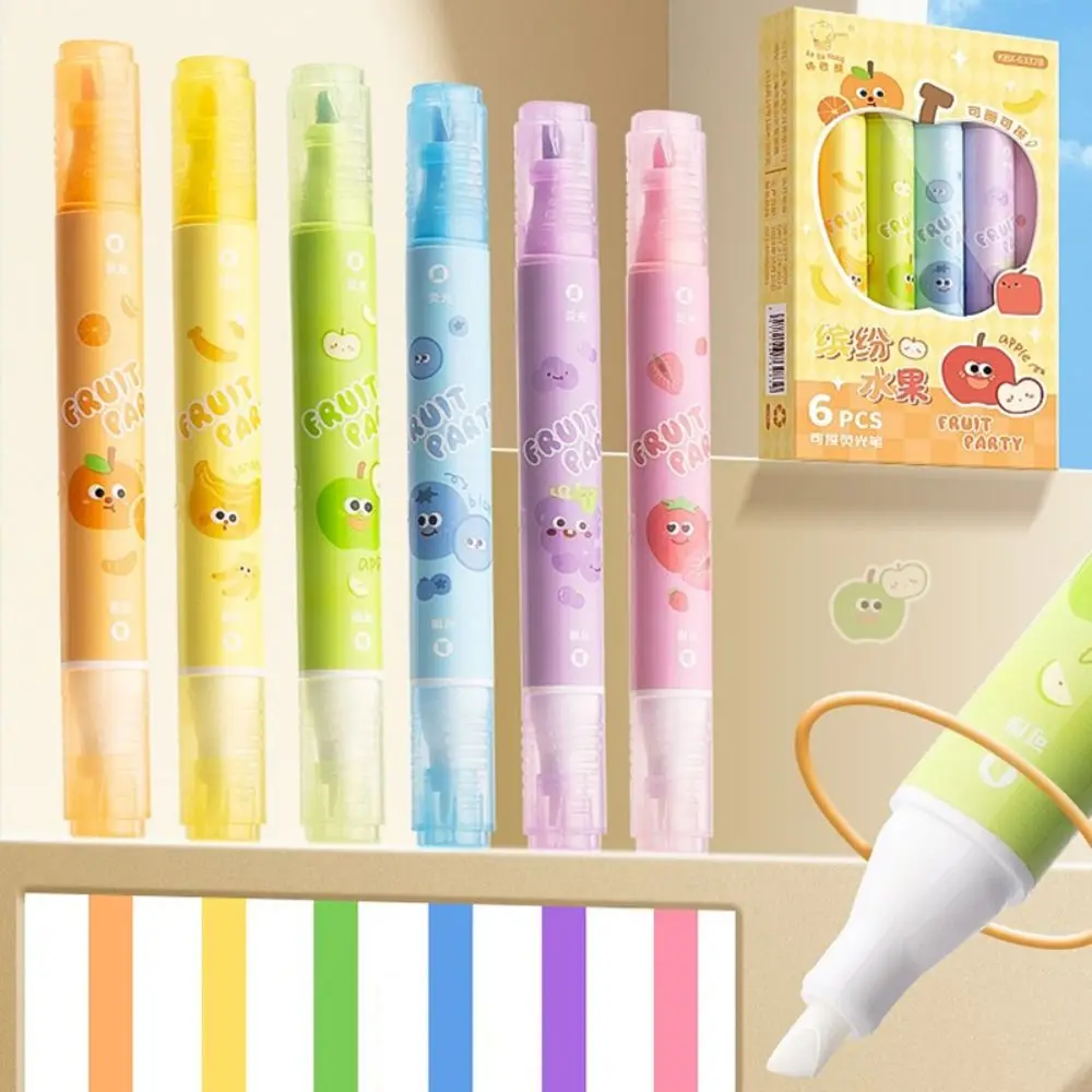 

6PCS/Box Portable Erasable Erasable Highlighter Pen Macaron Colored Eye Protection Fluorescent Pen Hand Account Pen Students