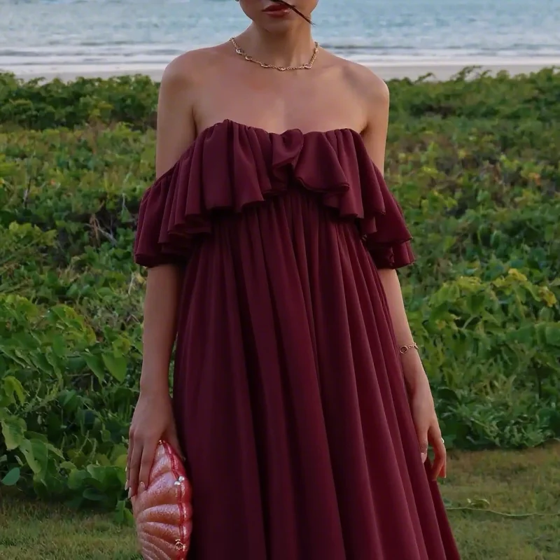 Customized Off Shoulder Prom Dress Ruffle Elegant Dress Beach Party Gown Dress Summer Dress