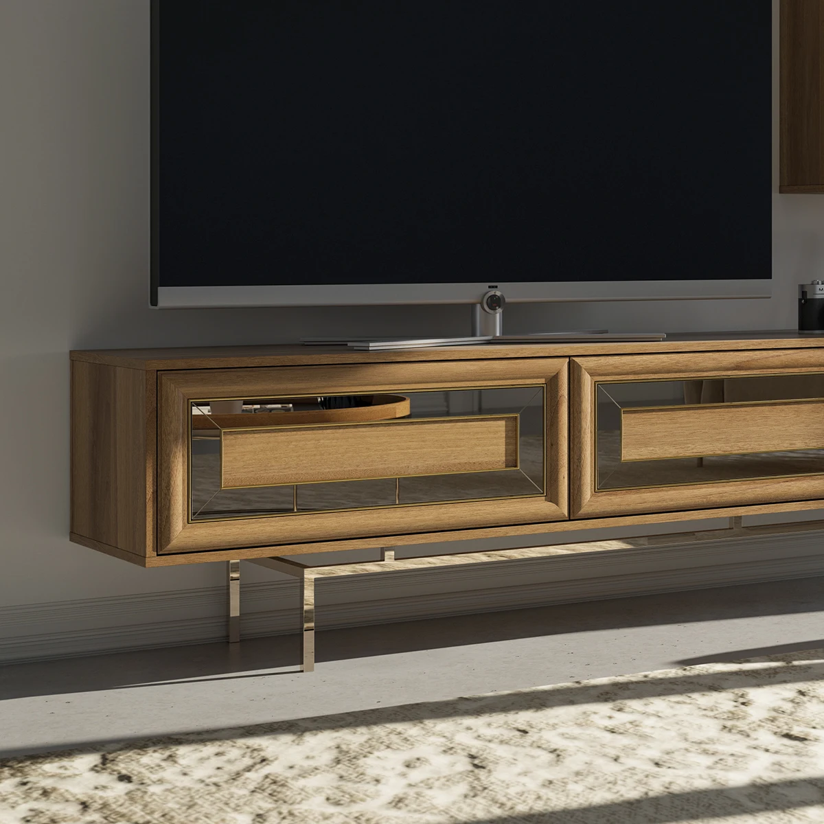 ac-Luxury Convertible Sleeper Sofa Bed TV Console with Shelves Modern Design Fabric Customizable Sizes for Living Room