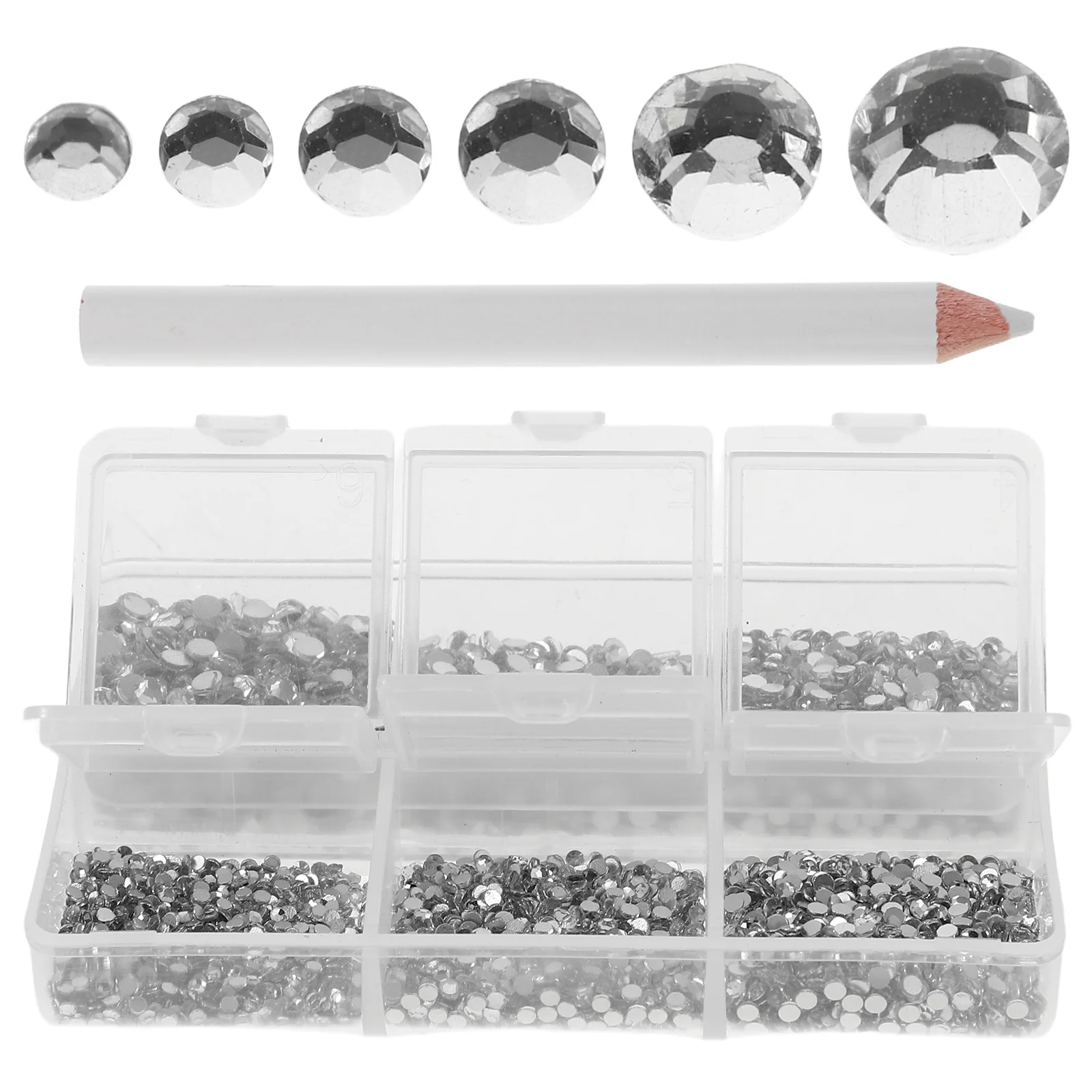 1Set Nail Art Flatback Rhinestones Clear Small Round Crystals 6-Grid Box DIY Glitter Gems for Nails Crafts Face Makeup