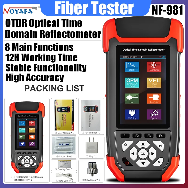NOYAFA NF-981 8in1 جهاز اختبار الألياف البصرية OTDR مقياس الطاقة الضوئية كاشف الأخطاء مع OPM VFL OLS خريطة الحدث كابل إيثرنت متعدد