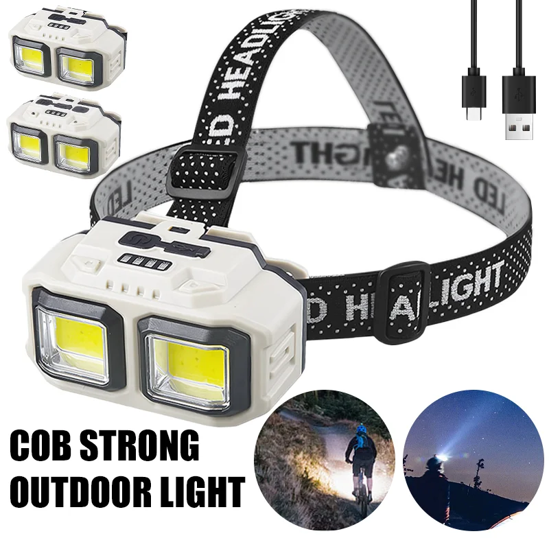 Powerful LED Headlamp COB Sensor Torch USB Rechargeable Flashlight Camping Fishing Mining Light Lamp Waterproof Head Light