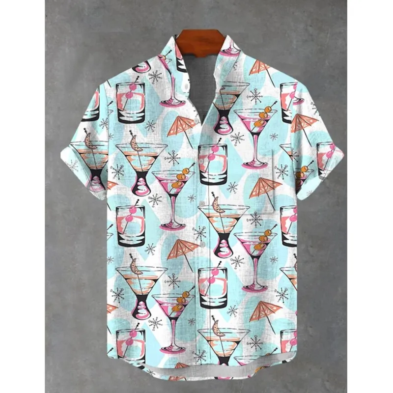 2025 New Party Men's Short Sleeve Open Collar Printed Collar Pocket Top Made Of High Quality, Comfortable And Soft Fabric