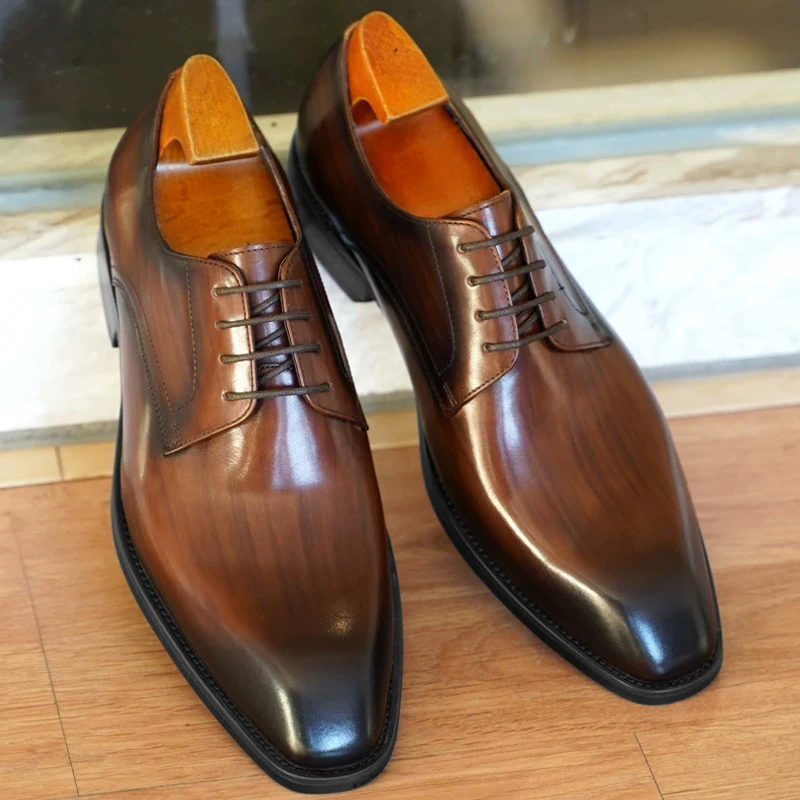 

Men's Business Formal Shoes Distressed Wood Grain Square Toe Leather shoes Comfortable Office Wear Dress Shoes Footwear Size 48