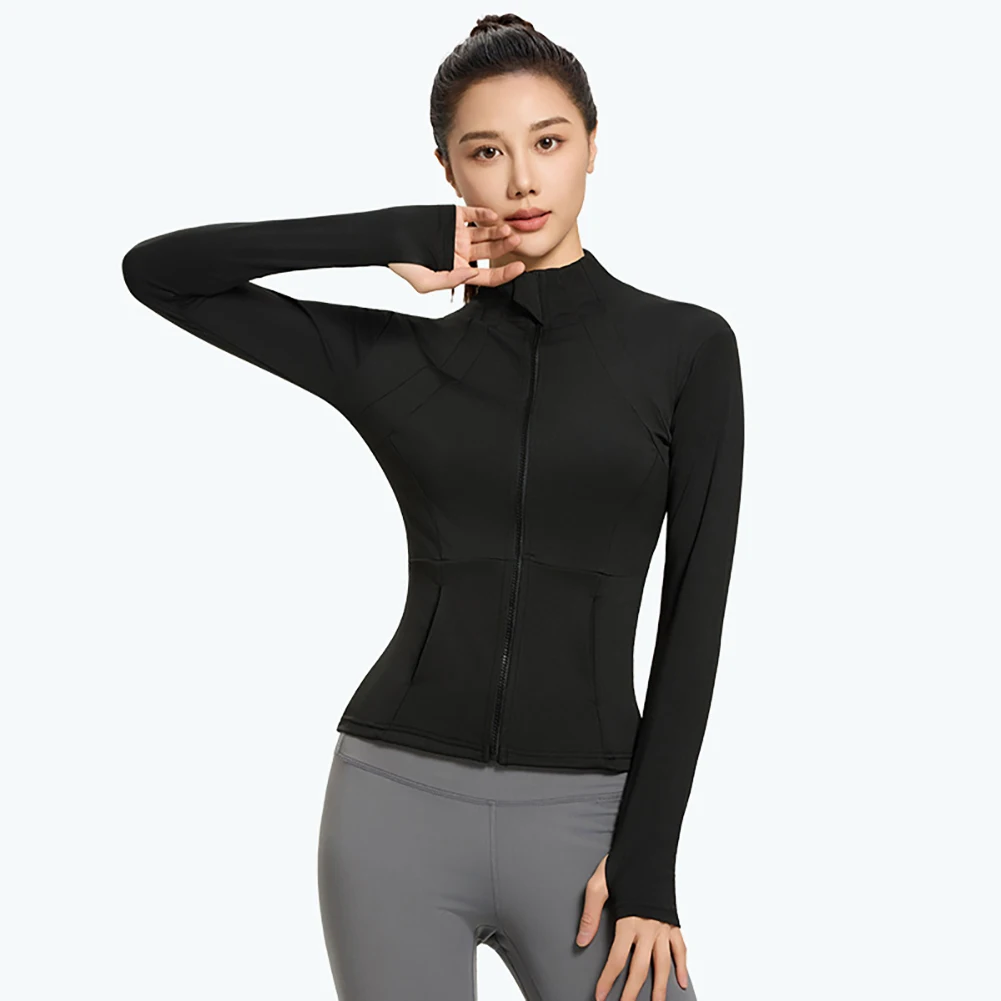 

Женский высокоэластичный облегающий костюм для йоги, уличная дышащая, быстросохнущая, на молнии, воротник-стойка, спортивная одежда для бега