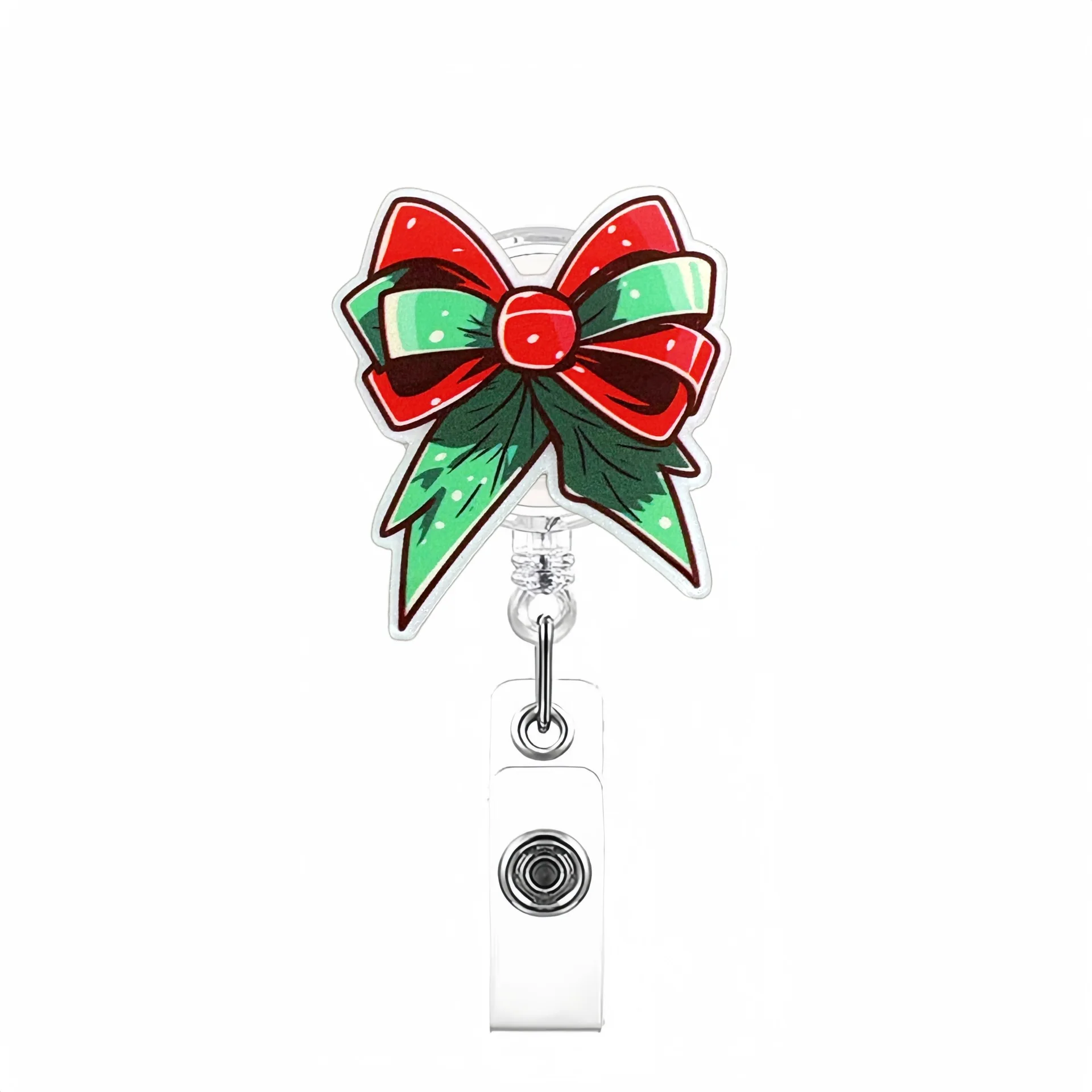 

Christmas Badge Holder Versatile Red Bow Badge Reel Green Bow Id Card Holder Lightweight Nurse Name Tag Holder For Hospitals