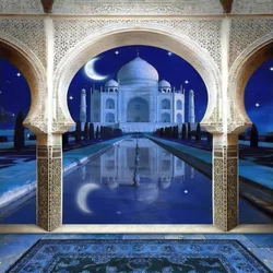 Islamic Style Palace Moon Stars Night Scene Pool Stone Pillar Backdrops Vintage Church Photography Background For Photo Studio