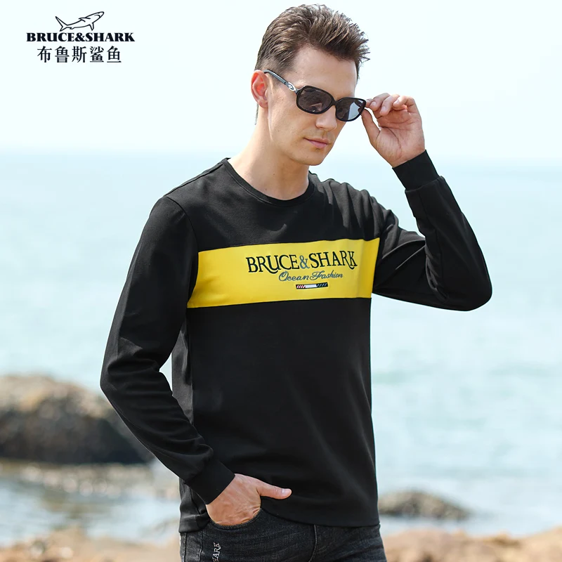 2023 Autumn New T-shirts Men's Trendy Long Sleeve Bruce&Shark Loose Large Men's Thick Round Neck Men's Clothing Big Size 4XL