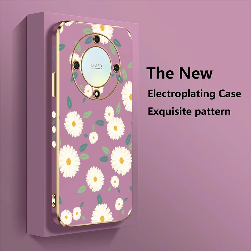 Custodia per telefono in TPU placcatura antiurto per Huawei Honor X9B X40 X7A X7B X8 4G 5G X8B X50i X20 X6A X7 Cover con stampa floreale floreale floreale