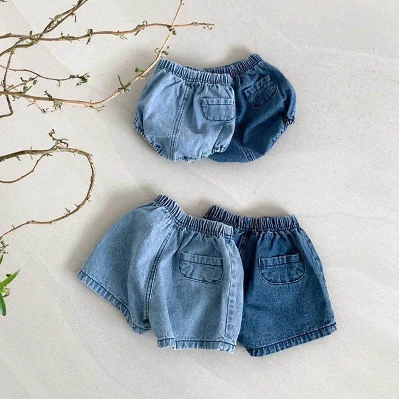ZOETOPKID Infant baby Denim Lantern Pants Children's Shorts Bloomer Pants Baby Boys Girls Cotton Stretch Casual Summer Trousers